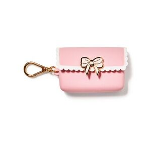 Pink and White scallop bow snap case for hand sanitizer